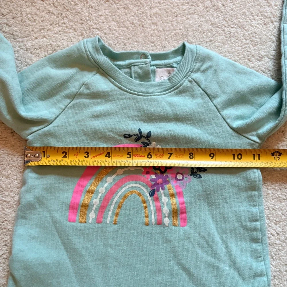 Koala Kids Rainbow Floral Sweatshirt Dress Ruffle Hem Aqua Blue Girls Size 4T